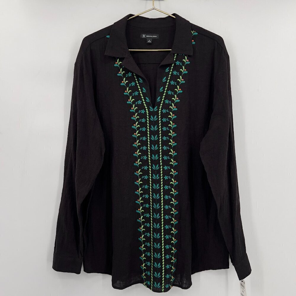 INC International Concepts Island BRZE II Deep Black Comb Shirt Women's XL NWT